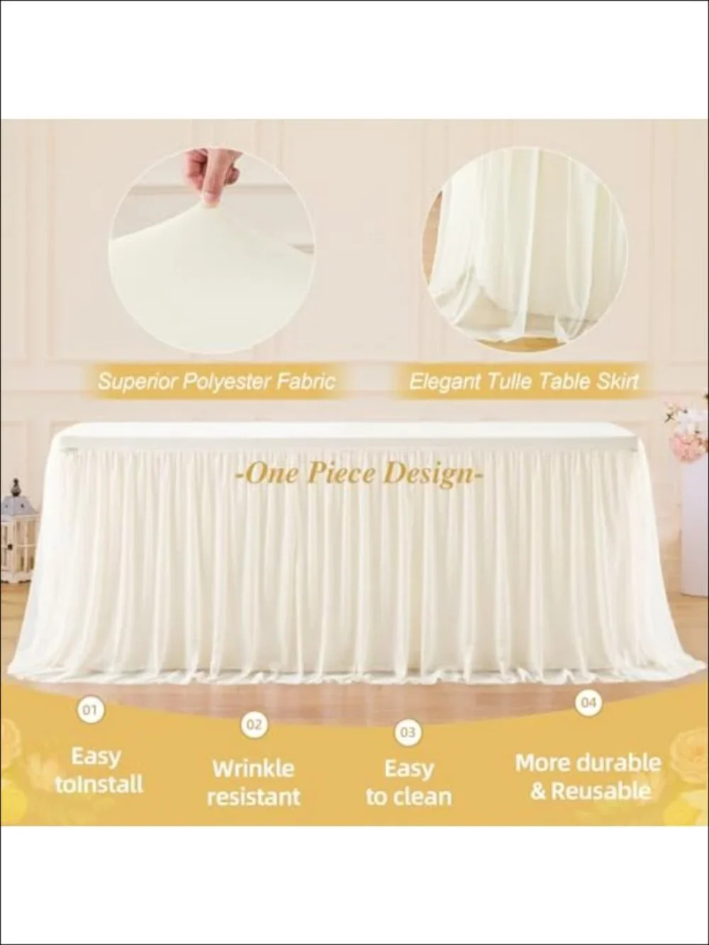 Tulle Tablecloth Tutu Table Skirt for 6 Foot Rectangle Tables Ruffle